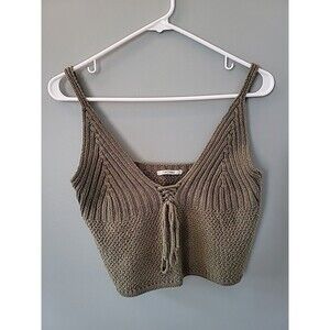 Twoway Knit Cropped Tank Top Olive Green Made In Italy Small/medium